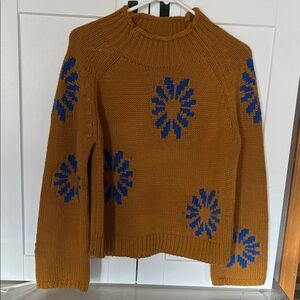 Cozy Floral Knit Sweater - Mustard and Blue